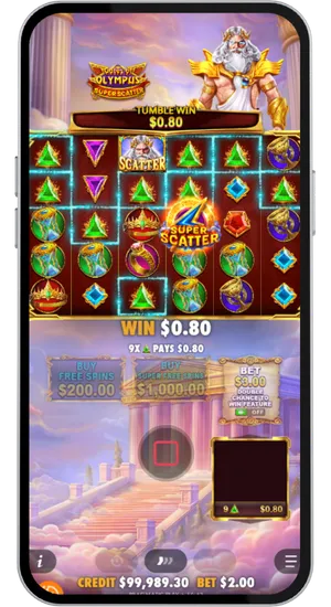 Gates of Olympus Super Scatter attivazione del Super Scatter con vincita tumble in corso