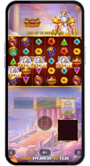 Gates of Olympus Super Scatter quattro simboli scatter sulla griglia con feature attiva