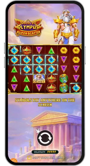 Gates of Olympus Super Scatter schermata iniziale della demo con griglia di gioco e simboli scatter